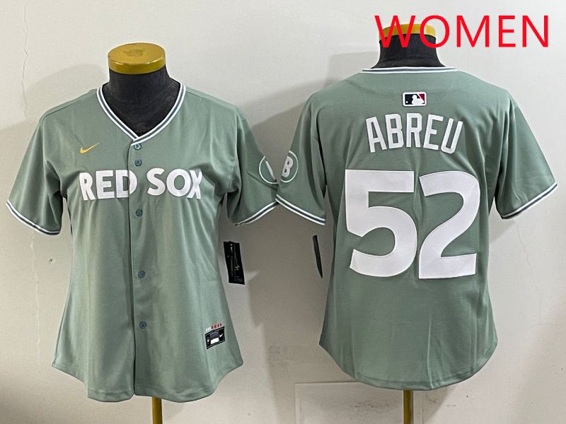 Women 2025 Boston Red Sox 52 Abreu Green Joint Name Nike MLB Jersey style 1